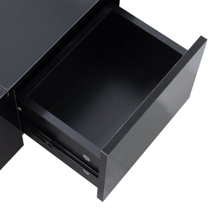Modern High-Gloss Coffee Table with Sliding Storage & Drawers - Heavy-Duty Metal Frame, Easy-Assembly Rectangular Living Room Table Suitable for Modern & Small Spaces - Contemporary Storage Coffee Table