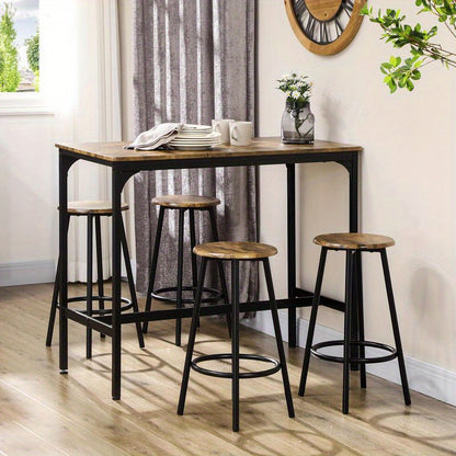 Bartafelset 5-delig – Barkrukken Set – Barmeubel – Zithoek Industrieel – Keukentafel – Hardhout & Metaal – Stoer Industrieel Design