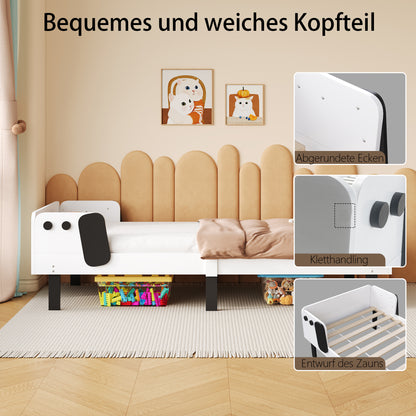 Eenpersoonsbed – Kinderbed – Jongensbed – Meisjesbed – Enkelbed – Compact Design – Massief Dennenhout – 90x200 cm – Hondenkop Hoofdbord – Orthopedische Lattenbodem – Wit