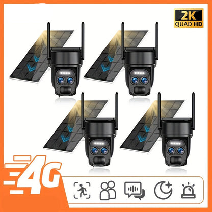 Beveiligingscamera – Draadloze Camera – Buiten Camera – 4G Camera – 3G Camera – 4 Stuks Set – 2K HD Beeldkwaliteit – Solar Batterij Met PTZ & Nachtzicht