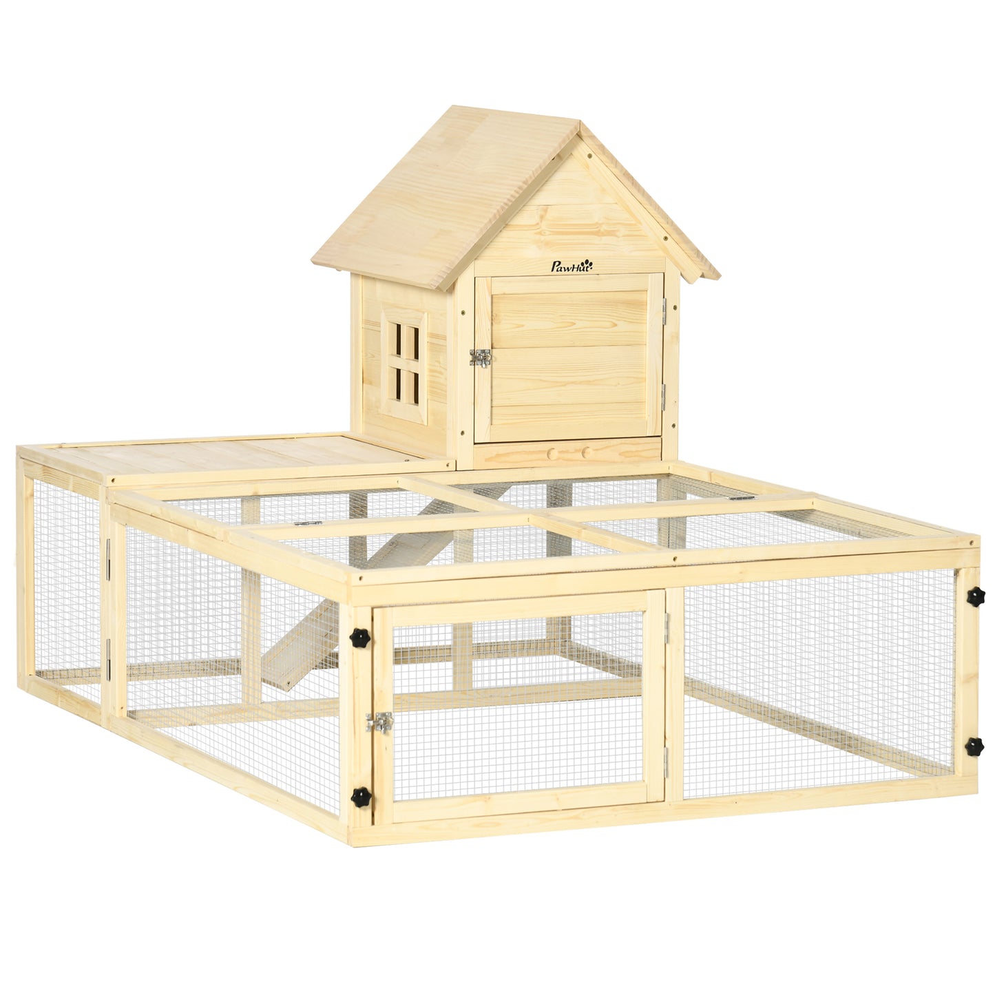 Konijnenhok – Konijnenkooi – Knaagdierverblijf – Konijnenren – Houten Huis – Twee Niveaus – Vergrendelbare Deuren – Ruim 151,5x106x97 cm