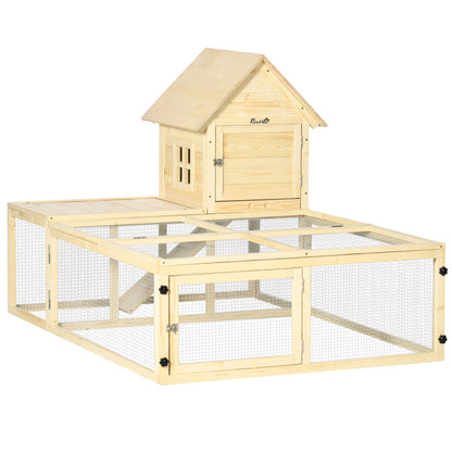 Konijnenhok – Konijnenkooi – Knaagdierverblijf – Konijnenren – Houten Huis – Twee Niveaus – Vergrendelbare Deuren – Ruim 151,5x106x97 cm
