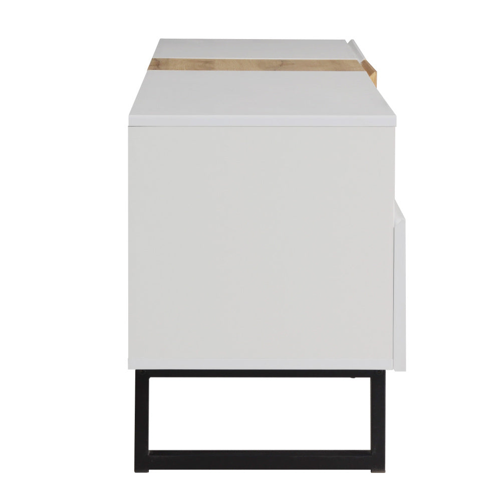 Modern TV Stand, White with Wood Grain Finish, Dimensions 180×50×38cm, Minimalist Design
