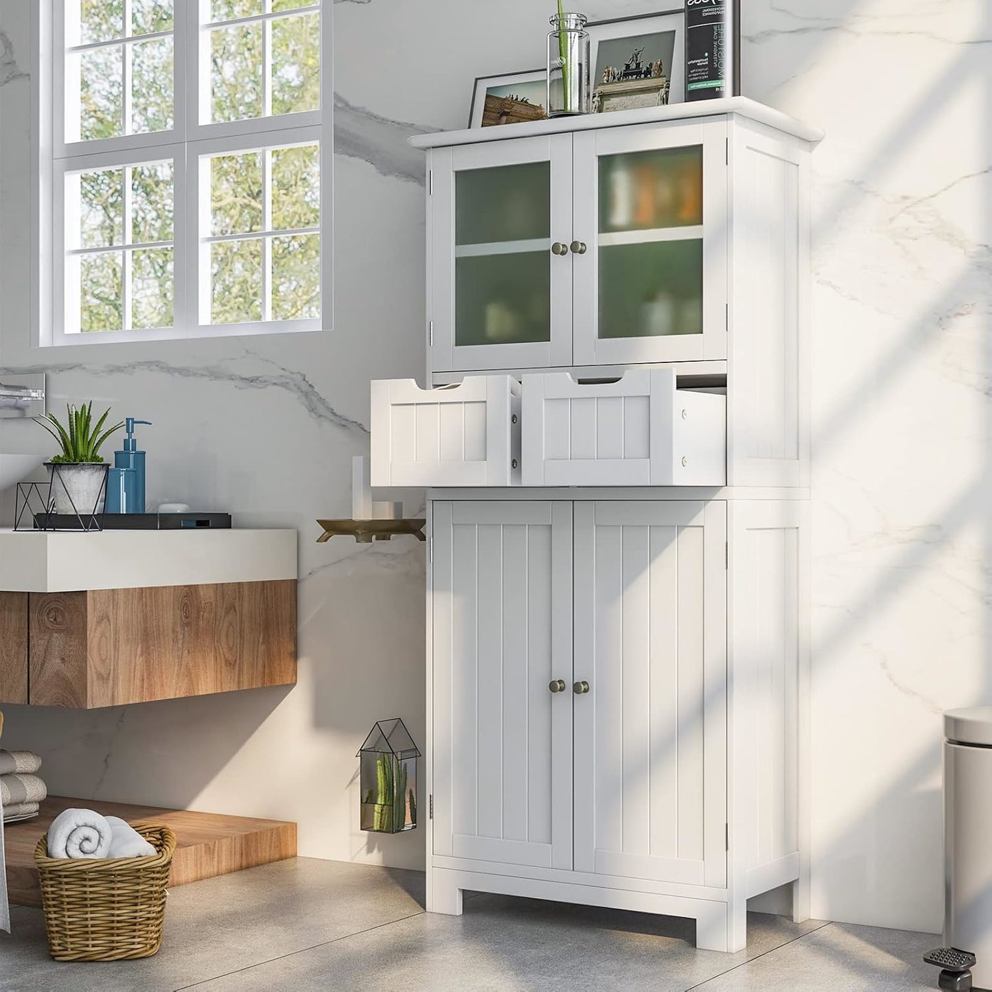 Vloerkast – Opbergkast – Badkamerkast – Keukenkast – Kast Met Laden – Wit MDF – Verstelbare Planken