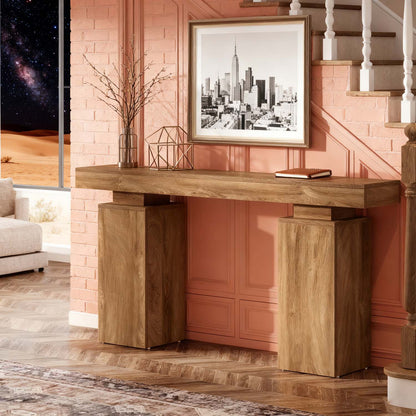 1pc 63-Inch Long Console Table | Farmhouse Wooden Entryway Table Behind Couch for Hallway or Living Room, Contemporary Style, Mixed Color, Engineered Wood, BYBLIGHT