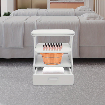 Pedicurekruk – Voetbadkruk – Pedicurestoel – Salonkruk – Spa Kruk – Robuuste Constructie – Breed Zittingoppervlak – Gemakkelijk Schoon Te Maken – Wit Modern Design