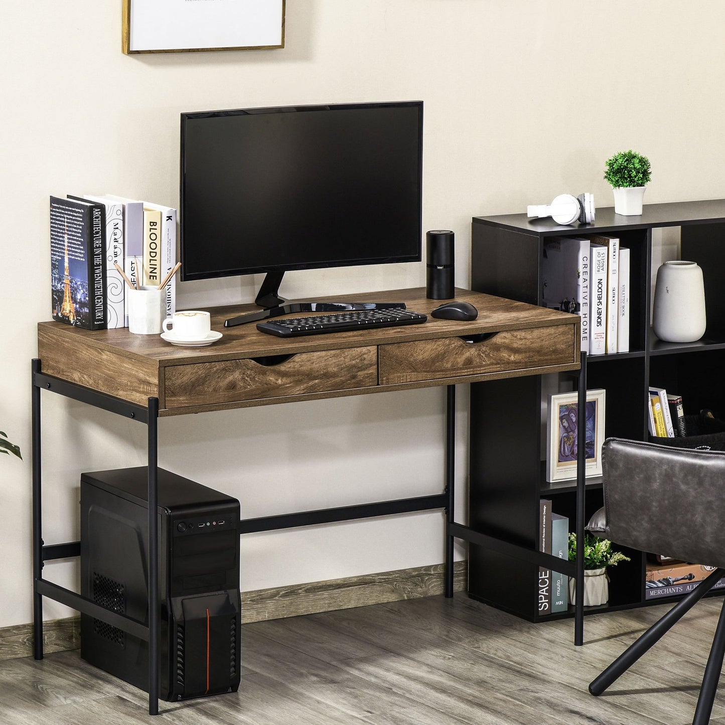 Industriële Bureau – Werktafel – Computertafel – Bureau Met Laden – Stijlvol Bureau – Groot Werkoppervlak 110x55 cm – Stevig Metalen Frame