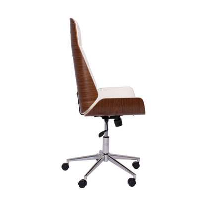 Bureaustoel – Kantoorstoel – Draaistoel – Executive Chair – Bureaustoelen – Wit Kunstleer – Parawood Frame – Verstelbare Zithoogte 109-119 cm – 360° Draaibaar