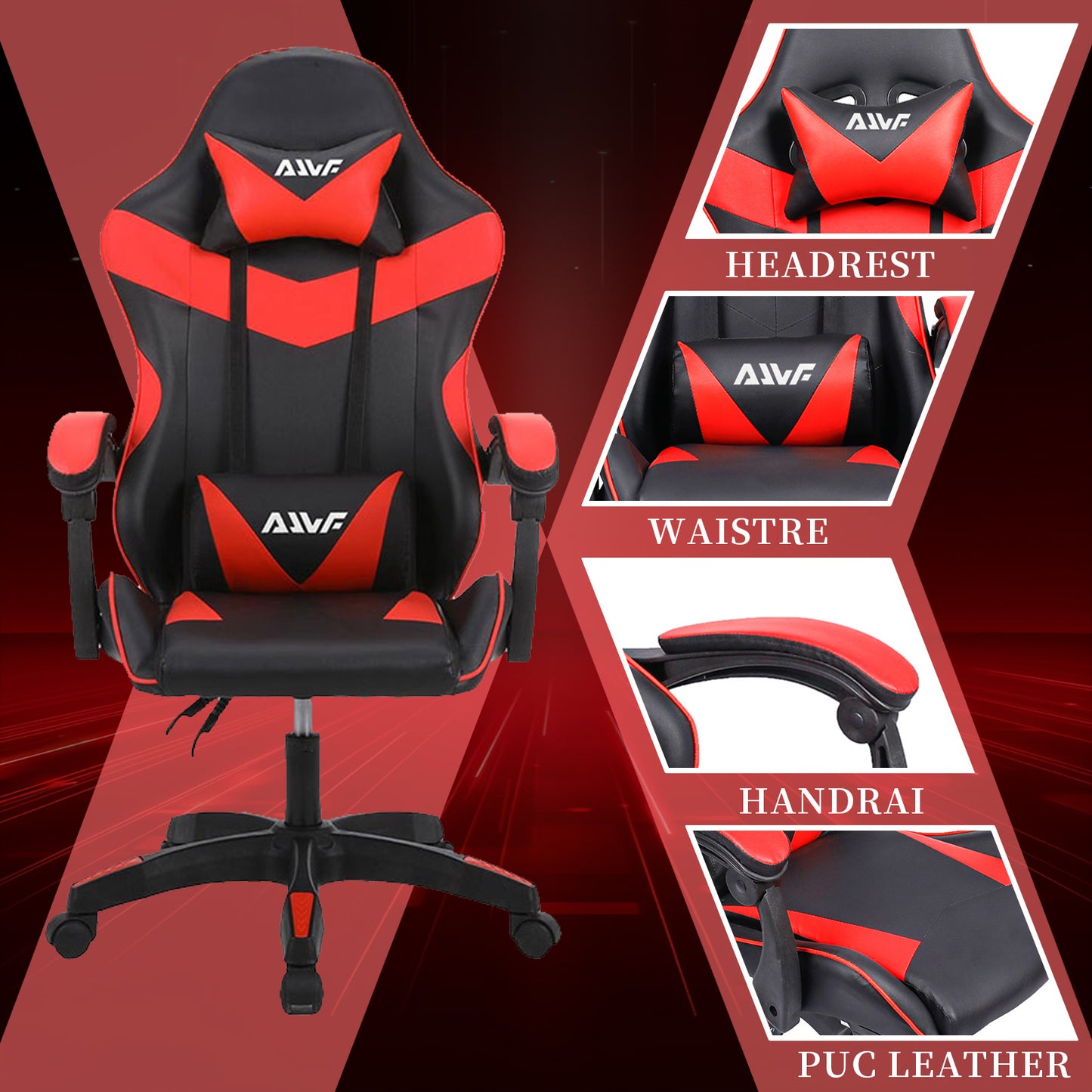 Gamingstoel – Gamestoel – Bureaustoel – Gaming Chair – Game Stoel – Ergonomische Hoge Rugleuning – PU Kunstleer Met Lendensteun – Verstelbaar – Rood