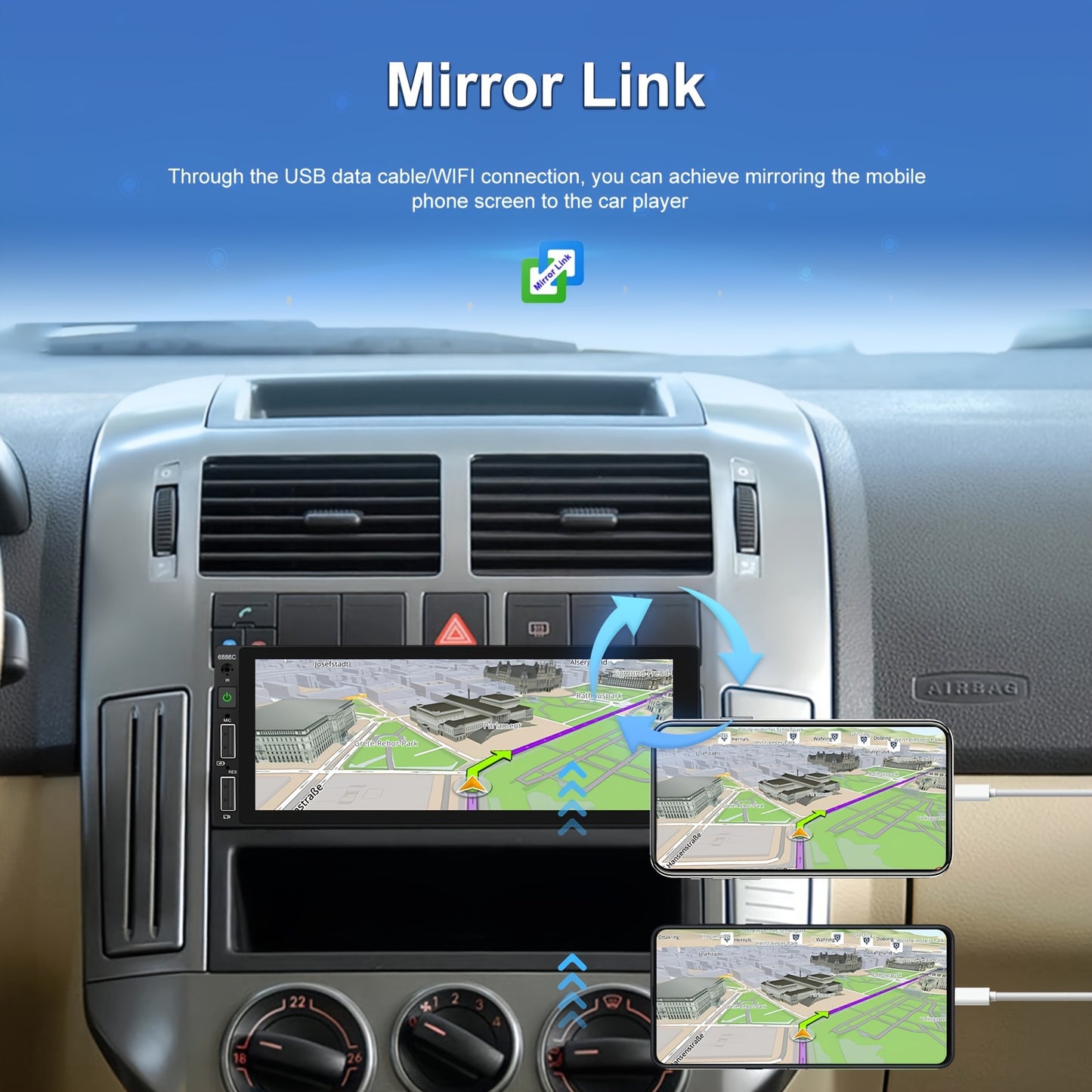 Carplayer – Autoradio – Multimedia Speler – Auto Multimedia – 1DIN Car Stereo – 6,86 Inch Scherm – Achteruitrijcamera Ondersteuning