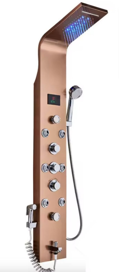 Douchekraan - Regendouche - Douchekop - Douchepaneel - 6 in 1 - Regendouche - Waterval douche - Kraan - Bidet - Massage jet - Handdouche - Waterstroom gevoed - Verlichting en LED display - Rose Gold