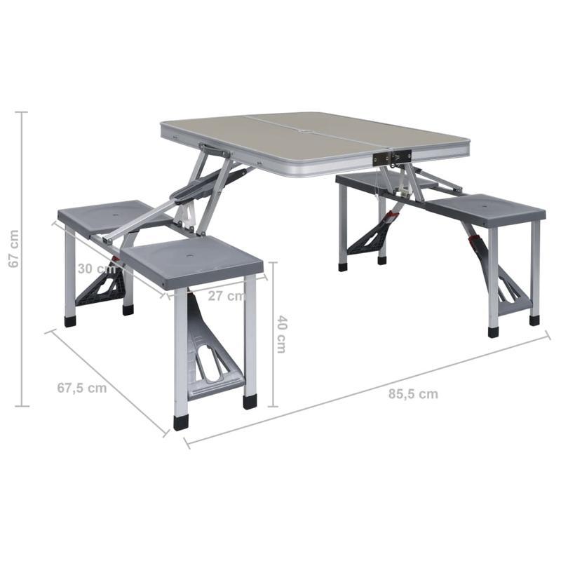 2-in-1 Opvouwbare Campingtafel – Picknicktafel – Vouwtafel – Kampeertafel – Tuinmeubel – Roestvrij Staal – Inclusief 4 Stoelen