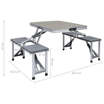 2-in-1 Opvouwbare Campingtafel – Picknicktafel – Vouwtafel – Kampeertafel – Tuinmeubel – Roestvrij Staal – Inclusief 4 Stoelen