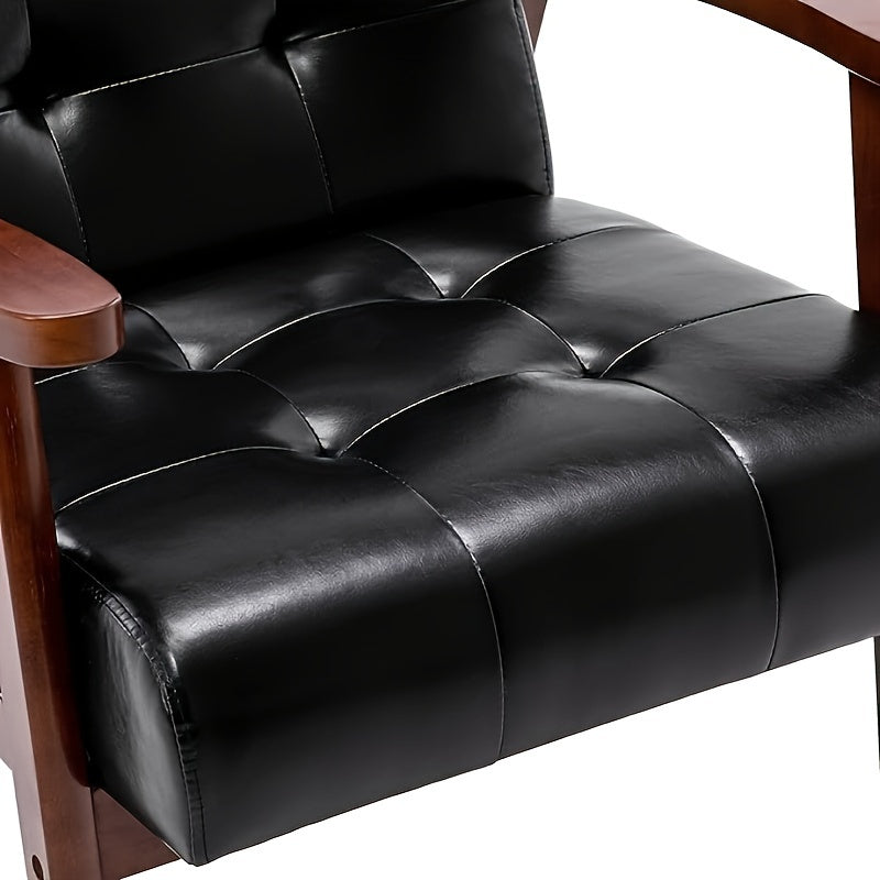 Mid-Century Fauteuil – Armstoel – Eetkamerstoel – Bureaustoel – Designstoel – Zwarte Kunstleren Bekleding – Massief Beukenhout Frame