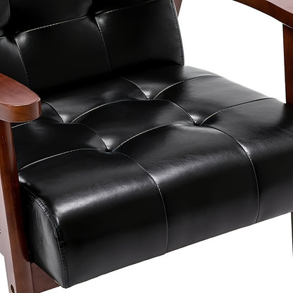 Mid-Century Fauteuil – Armstoel – Eetkamerstoel – Bureaustoel – Designstoel – Zwarte Kunstleren Bekleding – Massief Beukenhout Frame