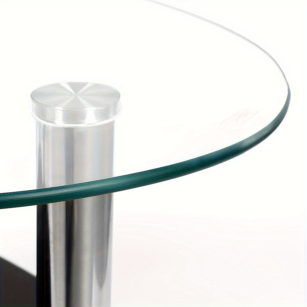 Salontafel – Koffietafel – Woonkamertafel – Lage Tafel – Ovalen Tafel – Gehard Glas – Metalen Poten – 2 Opbergniveaus – 90x50x43 cm