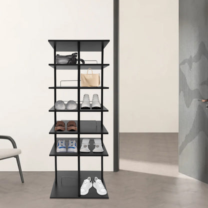 Schoenenrek – Schoenenkast – Schoenenopberger – Schoenenrek Hout – Schoenenrek Metaal – 6 Lagen – 360° Draaibaar – 57x57x155 cm – Zwart