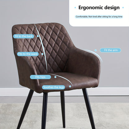 Lounge Stoel Set – Fauteuil – Eetkamerstoel – Bureaustoel – Relaxstoel – Donkergrijs Kunstleer – Metalen Poten – Ergonomisch Comfortabele Zitting