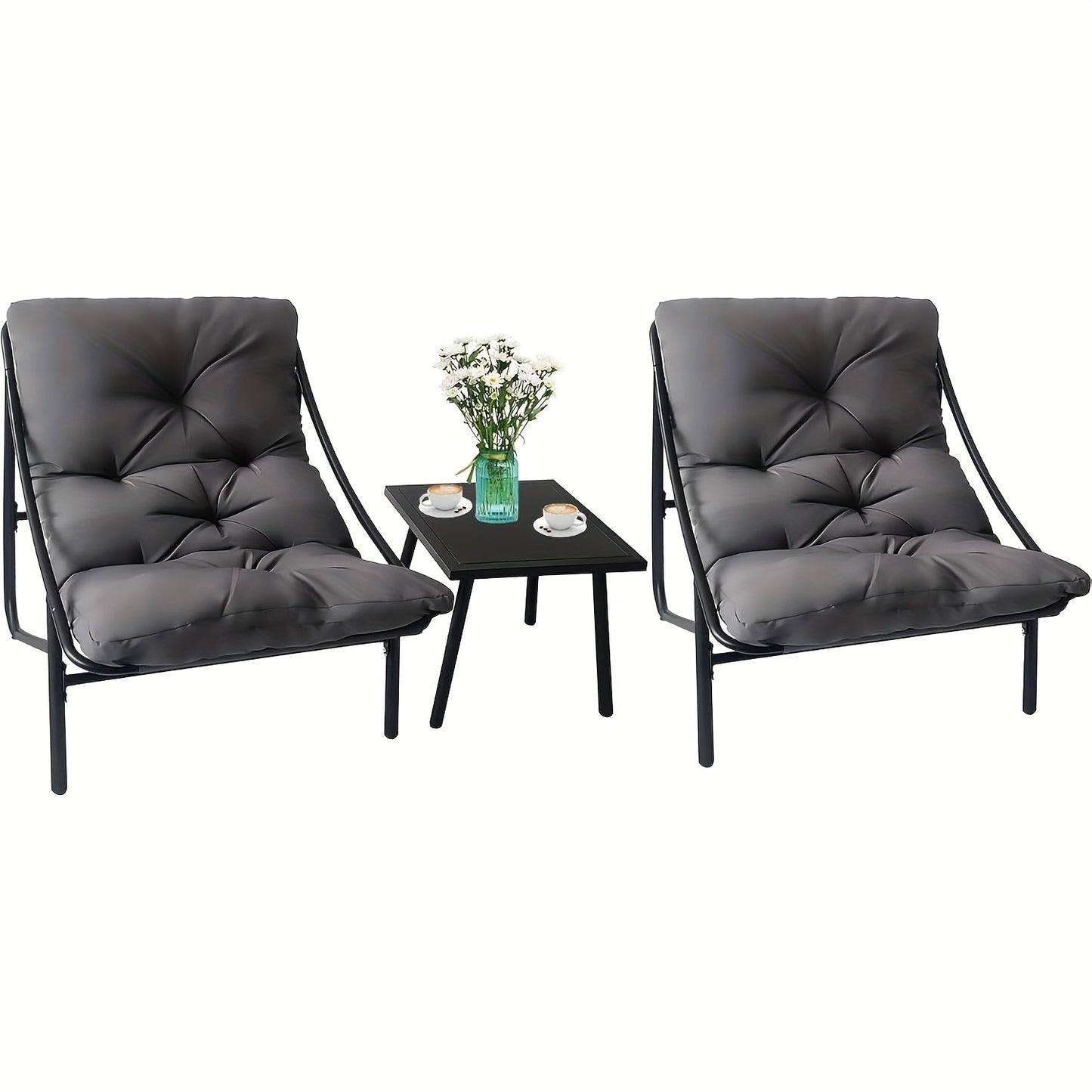 Balkonset – Balkonmeubelset – Bistroset – Tuinset – Loungeset – 3-delig – Metaal – Compact Grijs Met Kussens