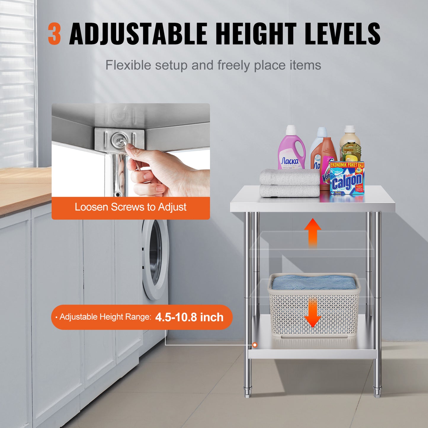 Werkbank – Werktafel – Werkblad – Werkstation – RVS – 201 Roestvrij Staal – 61x76x86 cm – Verstelbare Legplanken
