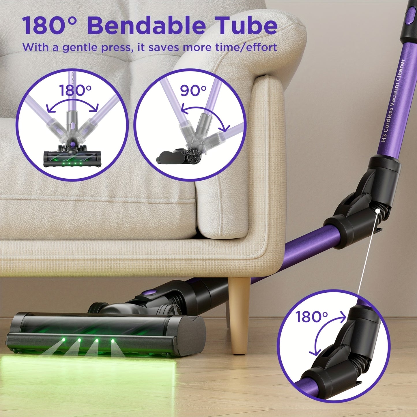 Yanhama Brushless Motor Wireless Vacuum Cleaner, Powerful Suction, Flexible Bending Design, Suitable For Sofa Crevices, Carpets, Pet Hair