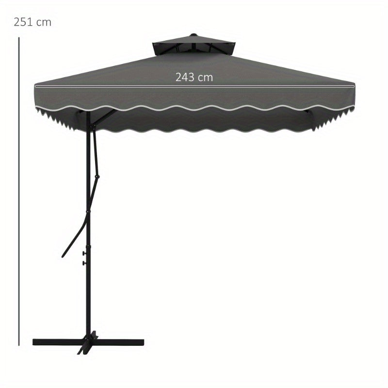 Parasol – Tuinparasol – Balkonscherm – Zonnescherm – Parasoldoek – Dubbele Kap – UV-Bescherming – 244x244 cm – Metaal Frame – Windvast – Donkergrijs