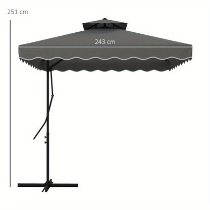 Parasol – Tuinparasol – Balkonscherm – Zonnescherm – Parasoldoek – Dubbele Kap – UV-Bescherming – 244x244 cm – Metaal Frame – Windvast – Donkergrijs