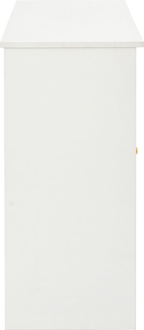 Dressoir - Wit - met 3 Deuren - Veel Opbergruimte - Kunstrotan Deuren en Metalen Handgrepen - is een Accentstuk in de Eetkamer - Woonkamer en Keuken