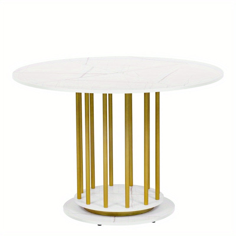 Ronde Eettafel – Ronde Tafel – Eetkamertafel – Keukentafel – Kleine Tafel – Marmerlook Blad – Stevig Metalen Frame – 100 cm Diameter – 4-6 Personen
