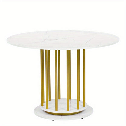 Ronde Eettafel – Ronde Tafel – Eetkamertafel – Keukentafel – Kleine Tafel – Marmerlook Blad – Stevig Metalen Frame – 100 cm Diameter – 4-6 Personen