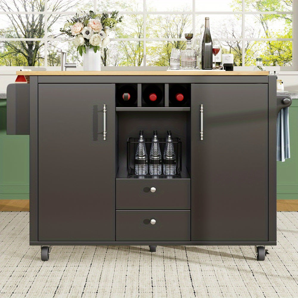 Keukentrolley – Keukenwagen – Serveerwagen – Opbergtrolley – Keukeneiland – Verrijdbaar Met Opklapbaar Werkblad – Stevig Niet-Houten Materiaal – Verstelbare Planken Met Wijnrek En Handdoekhouder