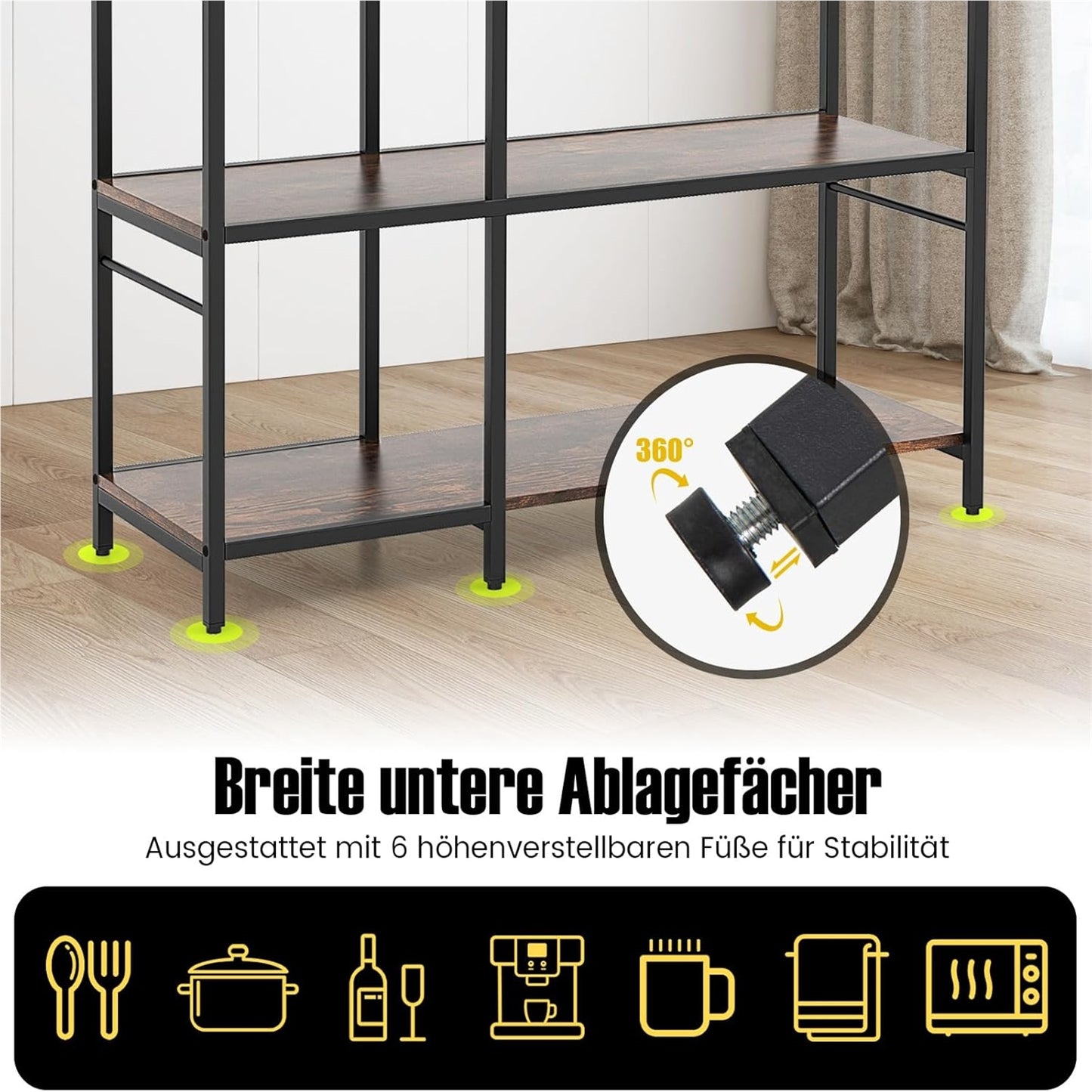 Keukenkast – Opbergkast – Rek – Plankenkast – Opbergmeubel – 5-laags Met Stopcontacten – Vintage Bruin Met Metalen Frame