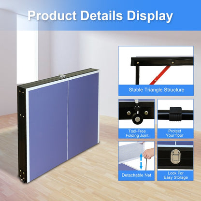Pingpongtafel – Tafeltennistafel – Tafeltennisset – Table Tennis Bord – Tafeltennis Accessoires – Vouwbaar & draagbaar – Geschikt voor binnen en buiten – Inclusief net, batjes en ballen – Blauwe speeloppervlakte