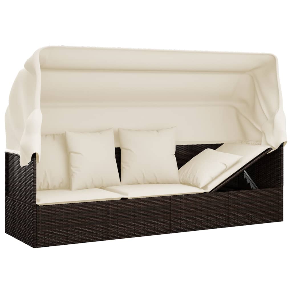 Loungebed – Loungestoel – Zonnebed – Ligbed – Verstelbare Canopy – Poly Rattan – Gepoedercoat Stalen Frame
