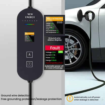 EV Laadpaal – EV Lader – Elektrische Oplader – Mobiele Lader – Laadstation – 3,6 kW Vermogen – Verstelbare Laadstroom 8-16A – LED Display – 5 Meter Kabel