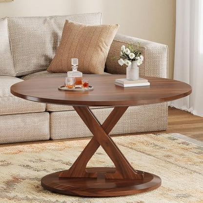 Ronde Salontafel – Koffietafel – Bijzettafel – Lounge Tafel – Accenttafel – Vintage Bruin – Mid-Century Modern Design – 80 cm Diameter