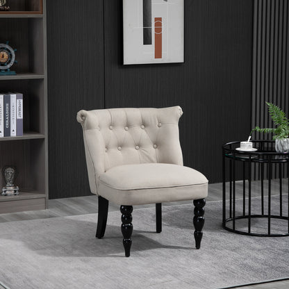 Vintage Relaxfauteuil – Relaxstoel – Lounge Chair – Eetkamerstoel – Comfortfauteuil – Linnen Bekleding – Houten Frame – Beige Zwart – 67x67x78 cm – Comfortabel & Duurzaam