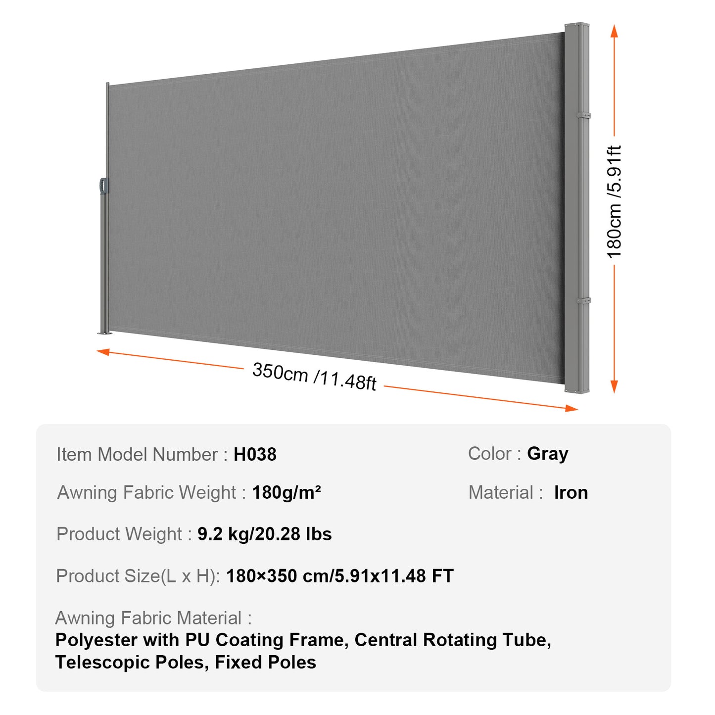 Uittrekbaar Zijscherm – Privacy Scherm – Windscherm – Ruimteverdeler – Balkon Scherm – Waterdicht Polyester 180g – UV Bescherming 30+