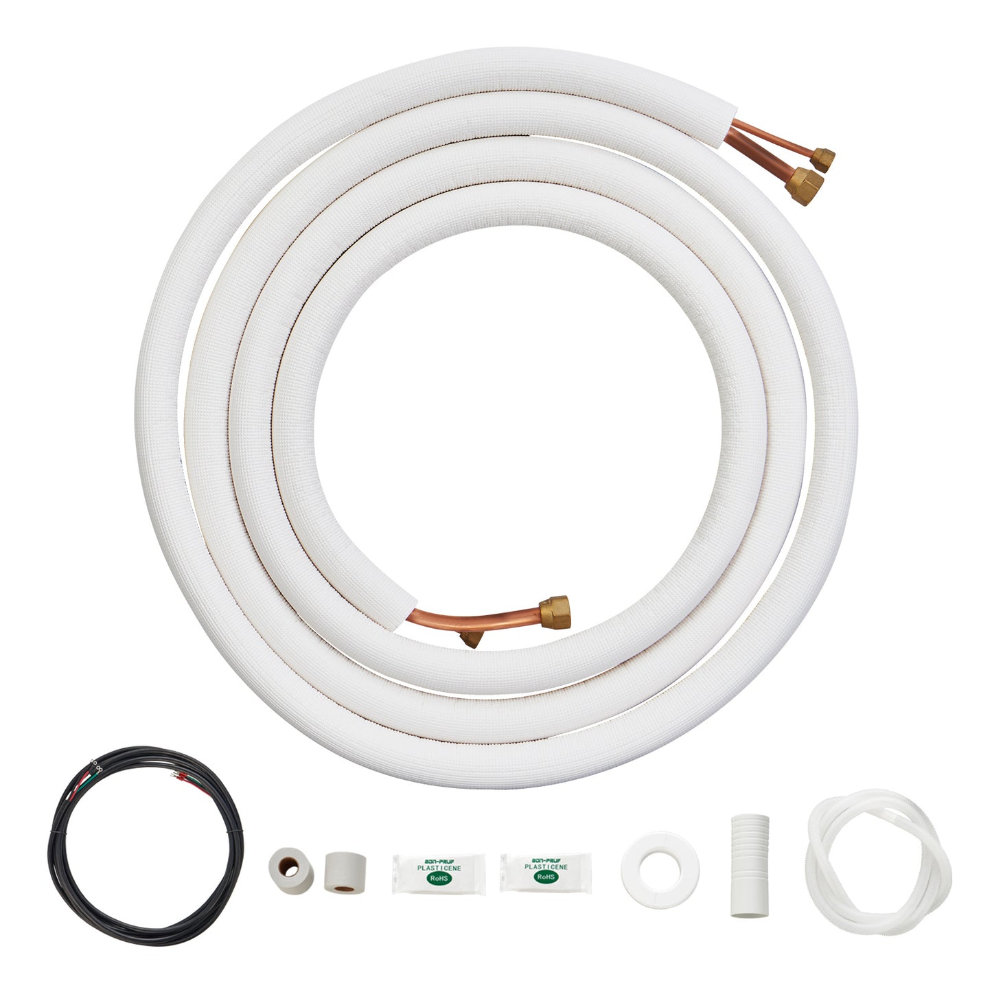 Koperen Leidingenset – Airconditioning Leiding – Mini Split Leidingen – Warmtepomp Buizen – HVAC Installatie Set – 16ft Lange Koperbuizen – Drievoudige Isolatie & Complete Accessoires