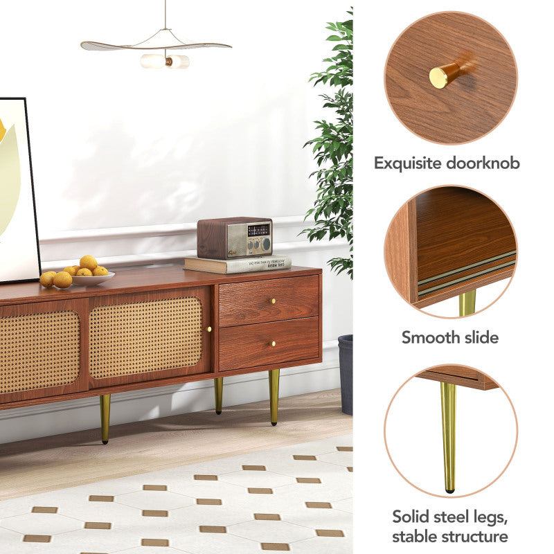 TV-meubel – Tv-Meubel Met Laden – Tv-Kast – Salontafel – Media Meubel – Walnoot Afwerking – Stevige Metalen Poot – 160x40x60 cm
