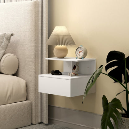 Bedside table, hanging bedside table Side table with drawers, open compartment, bedroom, living room sofa table, white, 39.8 x 35 x 31.6cm