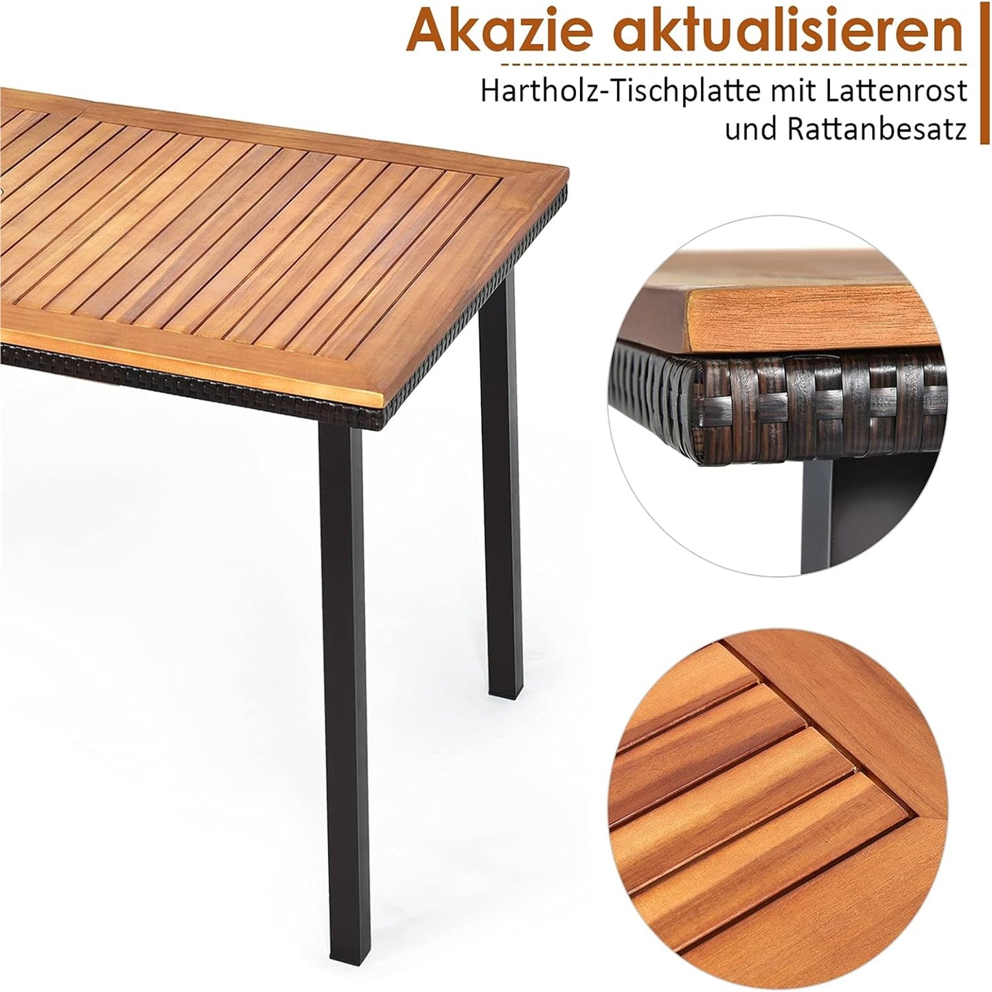Tuintafel – Terrastafel – Buiten tafel – Eettafel – Houtentafel – Acaciahouten Blad – Met Parasolgat – 140x75x76 cm – Voor 6-8 Personen