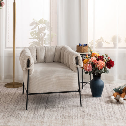 Fauteuil – Relaxstoel – Leunstoel – Zetel – Sessel – Beige – Met Extra Dik Zitkussen 28 cm – Inclusief Lendensteunkussen