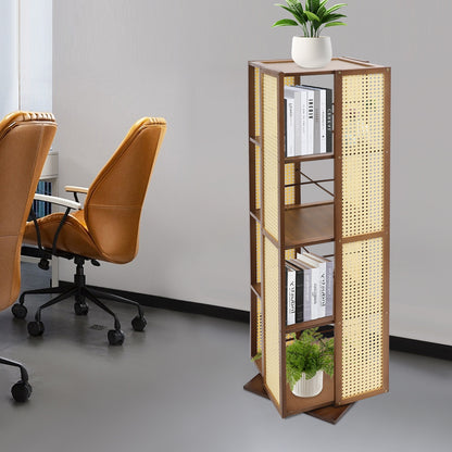 Boekenkast – Boekenrek – Opbergkast – Vakkenkast – Draaibare Kast – 4 Lagen – 360° Draaibaar – Hoogwaardig Bamboe Theebruin