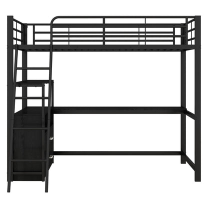 Hoogslaper Bed – Stapelbed – Studiebureau Bed – Ruimtebesparend Bed – Loft Bed Zwart – Stevig Metalen Frame – Ingebouwd L-Vormig Bureau