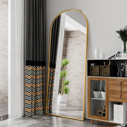 Boogvormige Staande Spiegel – Volledige Lichaamsspiegel – Vloerspiegel – Grote Slaapkamer Spiegel – Badkamerspiegel – Schokbestendig Glas – Aluminium Frame – Goud 165x60 cm