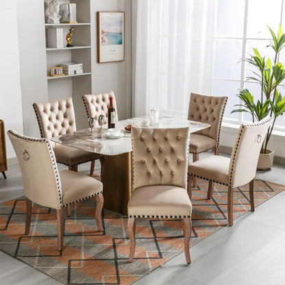 Eetkamerstoelen – Stoelen – Dining Chairs – Zithoekstoelen – Retro Stoelen – Set Van 6 Camel Beige – Fluweelachtige Bekleding – Massief Houten Poten