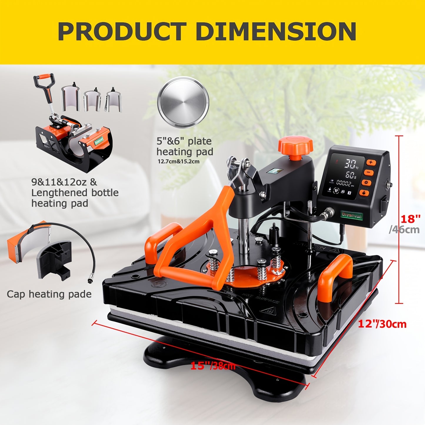Heat Press Machine – Warmtepers – Transferpers – Hittepers – Sublimatiepers – 8-in-1 Multifunctioneel – 30x38 cm Met Digitale Timer – 360° Swing Away Arm