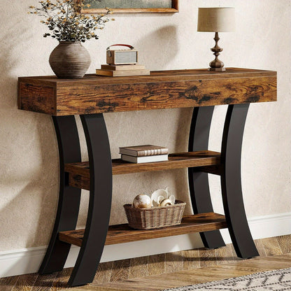 Sidetable – Haltafel – Sofa Tafel – Console Tafel – Wandtafel – 104 cm – 3 Opbergplanken – Rustic Brown – Gebogen Frame