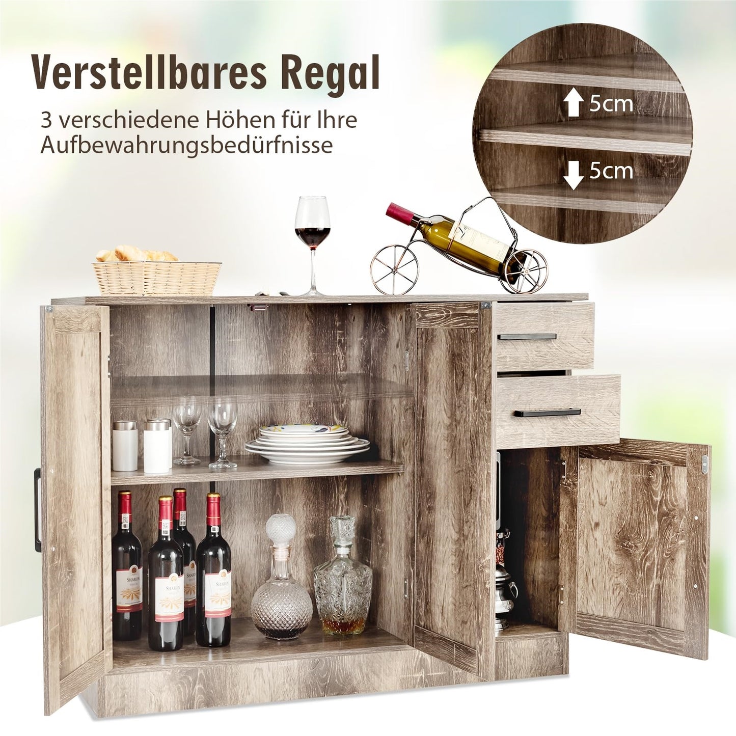 Houten Dressoir – Sideboard – Buffetkast – Opbergkast – Woonkamerkast – Industrieel Design – 110 x 40 x 78 cm – Verstelbare Plank & 2 Lades